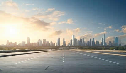 Wall Mural - Urban Skyline with Empty Highway at Sunrise