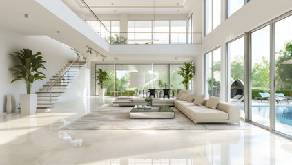 Wall Mural - Modern Living Room Interior Design with View of Pool