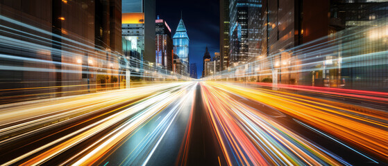 Poster - Vibrant City Light Trails at Night