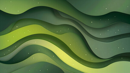 abstract green line wavy papercut background design,generative ai