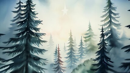 Canvas Print - Mystical forest landscape with pine trees and soft light at dawn