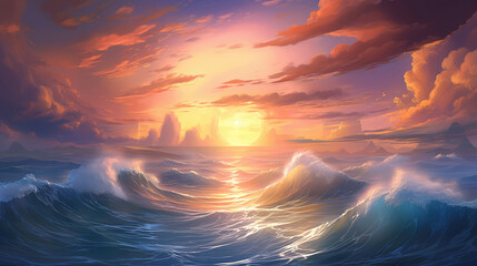 Wall Mural - Majestic Ocean Sunset Digital Art