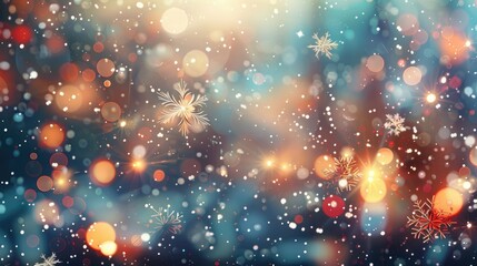 Aufkleber - Festive backdrop with blurred lights and snowflakes