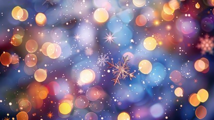 Aufkleber - Festive backdrop with blurred lights and snowflakes