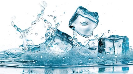 Poster - Fresh water with ice on white background