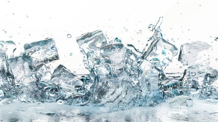 Poster - Fresh water with ice on white background