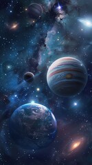 Wall Mural - A stunning cosmic scene featuring planets set against a vibrant galaxy, showcasing the beauty of the universe and celestial wonders.