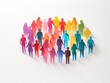 © Khritthithat - Multicolored paper cutouts representing diverse people holding hands, minimalist, pastel hues, 2D illustration, inclusive community