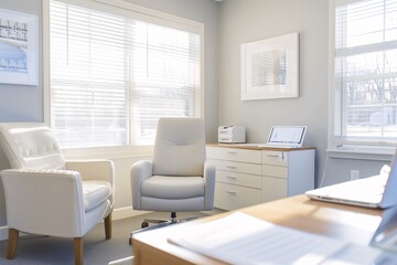 Poster - a serene office environment where a professional reviews a balanced portfolio, with a clear emphasis
