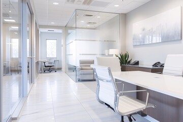 Poster - a serene office environment where a professional reviews a balanced portfolio, with a clear emphasis