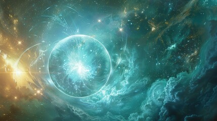 Wall Mural - A stunning cosmic scene featuring vibrant colors, swirling clouds, and luminous celestial bodies, evoking a sense of wonder and exploration.