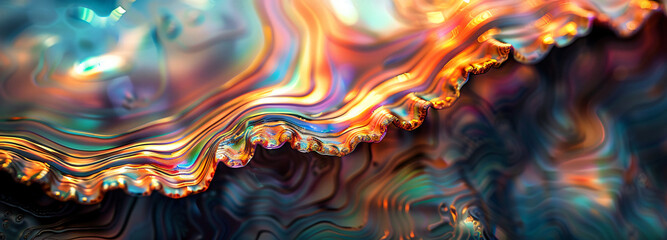 Poster - colorful iridescent abalone shell texture, macro photography in the style of nature.