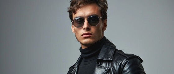 Man in black leather jacket and sunglasses