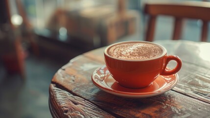 Canvas Print - A Cup of Coffee on a Wooden Table