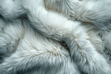 Poster - White fur background, close-up of animal hair texture. White fox or rabbit pelt pattern for design and decoration in nature concept. Flat lay. copy space for text