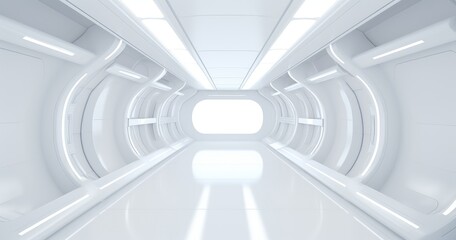 Canvas Print - Futuristic White Space Station Corridor Design