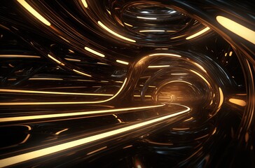 Sticker - Abstract Golden Light Swirls in Futuristic Tunnel