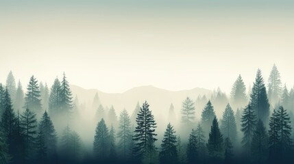 Canvas Print - Misty Pine Forest at Sunrise Panorama