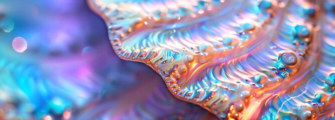 Poster - colorful iridescent abalone shell texture, macro photography in the style of nature.