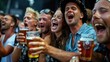 © PNG Lab - Group men and women holding beer and happy taking selfie