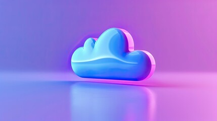 Poster - 3D Rendered Blue Cloud Icon on a Purple and Blue Gradient Background