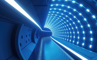 Wall Mural - Futuristic Blue Tunnel with Glowing Lights