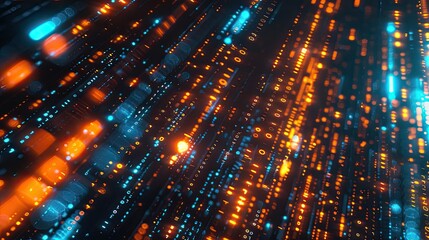 Poster - Abstract Digital Data Flow with Orange and Blue Glowing Lights