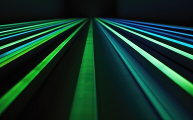 Wall Mural - Abstract Green and Blue Light Lines in Darkness