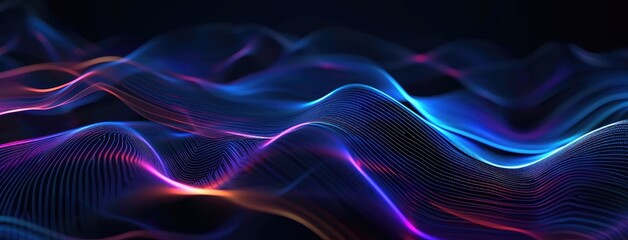 Wall Mural - Vibrant Neon Digital Waves on Dark Background