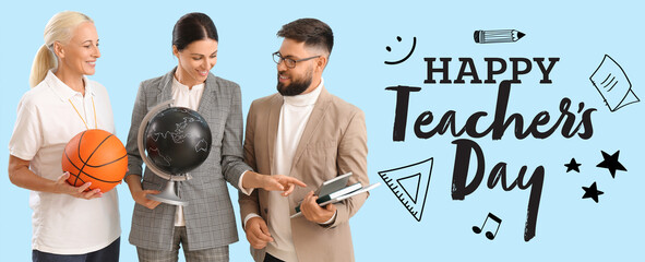 Canvas Print - Different teachers on light blue background. Banner for Teacher's Day