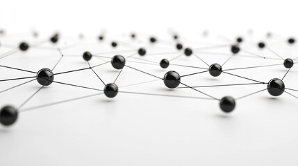 Poster - A close up of many black spheres arranged in a pattern. The spheres are connected by lines, creating a network of sorts. Concept of complexity and interconnectedness