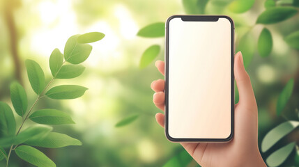 Poster - A person is holding a phone with a white screen in a green background. The phone is not turned on, and the person is holding it up to the camera. Concept of detachment or disinterest