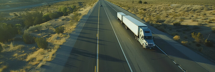 Wall Mural - Semi Truck Driving on Remote Desert Road