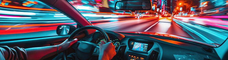 Wall Mural - Speeding Through a Neon-Lit City at Night