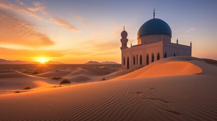 Wall Mural - Mosque in the Desert at Sunset