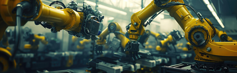 Wall Mural - Robotic Arms Working on Factory Automation Line