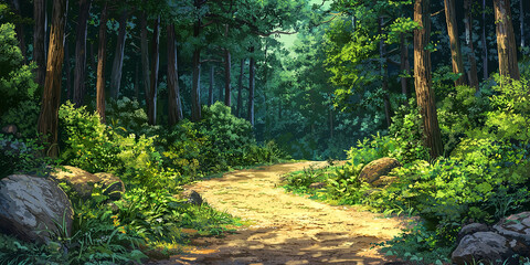 Wall Mural - a winding dirt path through the forest, generative ai