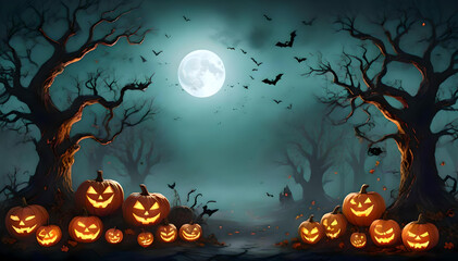 Night halloween background with pumpkin