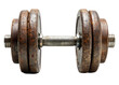 © kanoktuch - A rusty iron dumbbell with patina. Vintage look, perfect for rustic gym decor or nostalgic workouts. Isolated on transparent background, png.