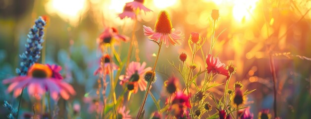 Canvas Print - Golden Hour Beauty in Blooming Summer Meadow