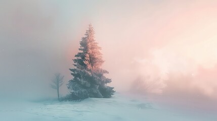 Poster - Tranquil Sunset Over Snow-Covered Solitary Tree