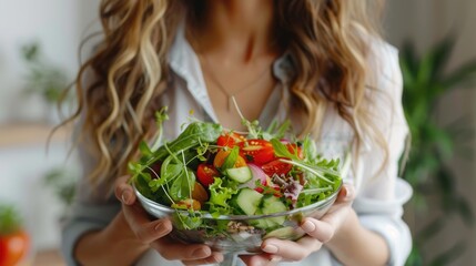 Woman holding bowl of salad