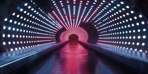 Poster - Experience a futuristic, colorful tunnel filled with dynamic lights and mesmerizing reflections
