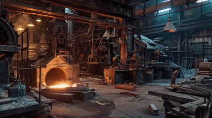 Wall Mural - Industrial Forge with Glowing Furnace