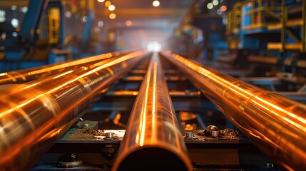 Wall Mural - Shiny Metal Pipes in Industrial Factory