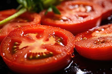 Wall Mural - Sliced red tomatoes with water drops