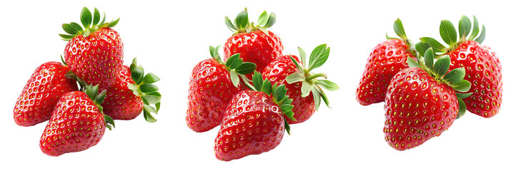 Wall Mural - Set of Fresh ripe strawberries with vibrant red color, perfectly isolated on a transparent background