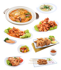 Wall Mural - local cook live fresh catfish seafood fish chicken pork meat with spicy red dry chili curry sauce and vegetable rice asian Chinese banquet halal seafood steamboat cafe restaurant menu set combo crop