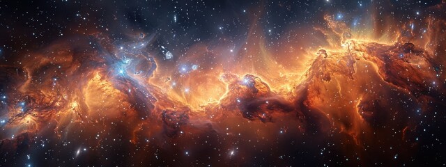 cosmic tapestry: a panoramic view of the universe, showcasing galaxies of various shapes and sizes, 
