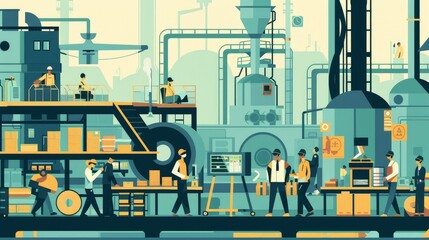 Wall Mural - Dynamic Industrial Factory Workflow Illustration